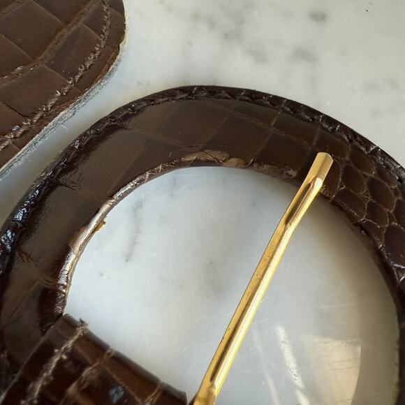 Anne Klein for Calderon Croc Embossed Leather Belt BROWN Made in USA Vintage M - Picture 10 of 11